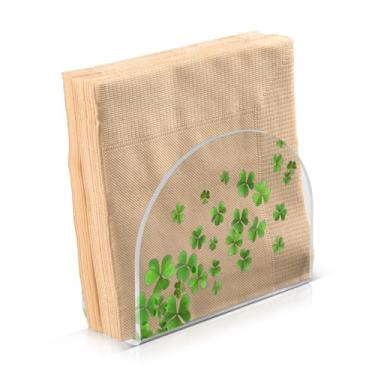 Imagem de Porta-guardanapos trevos St Patricks Porta-guardanapos de acrílico cristalino, suporte de guardanapo de papel verde, dispensador de mesa de jantar para cozinha, restaurante, decoração de casa,