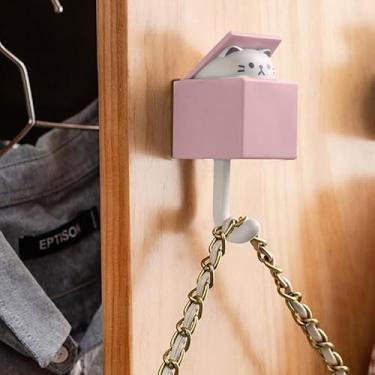 Imagem de Ganchos de parede fofos para pendurar, ganchos adesivos impermeáveis sem pregos, ganchos de casaco resistentes, porta-chaves criativo para decorar banheiro, corredor, quarto, cozinha, rosa