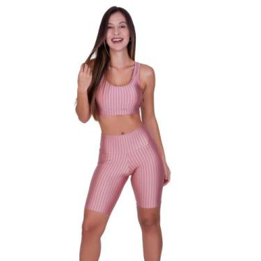 Imagem de Conjunto Fitness Top Com Bojo Removível Bermuda Cintura Alta 3D -c15 B