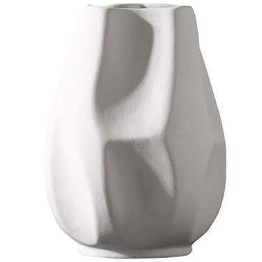 Imagem de Vaso de flores de cerâmica branca, vasos geométricos, decoração de casa simples moderna, mesa de jantar de sala de estar, mesa de jantar, para chá de panela (cor: branco, tamanho: 30,5 cm)
