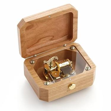 Imagem de SOFTALK Caixa de caixas musicais vintage com simplicidade criativa para presentes de Natal, aniversário e dia dos namorados (madeira de cerejeira poligonal criativa, afinação: Can't Help Falling in