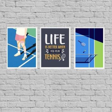 Imagem de Kit 3 Quadros Play Tennis 45X34Cm - Com Vidro Branca