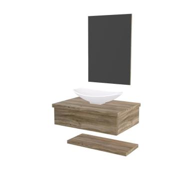 Imagem de Conjunto Bancada C-cuba L45, Prateleira E Espelheira Metrópole 606 Branco Chess Carvalho