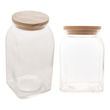 Imagem de Kit 2x Pote Vidro Borossilicato Tampa Bambu Hermético - Lyor, Água