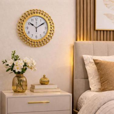 Imagem de Relógio de Parede Retrô 25cm Decorativo - - Yn clock, Dourado
