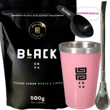 Imagem de Kit Tereré Black Erva Mate 500g+ Copo Alumínio Térmico ROSA + Bomba Tr
