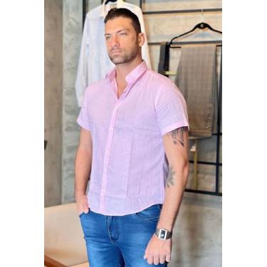 Imagem de Camisa manga curta slim fit linho rosa - Hunter, 4
