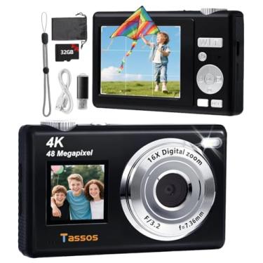 Imagem de Câmera Digital,Fotográfica 48MP 4K,Câmera Compacta para Vlogs com Tela Dupla, Cartão de 32 GB, Zoom Digital de 16x e Estabilizador de Imagem, Ideal para Iniciantes (Preto)