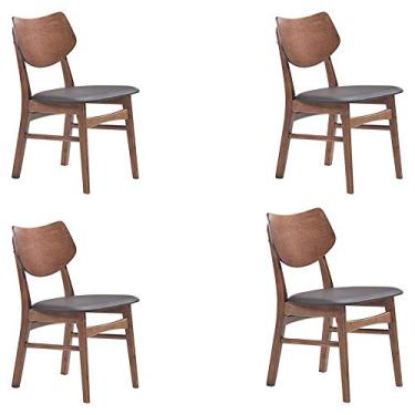 Imagem de Kit 4 Cadeiras Decorativas Sala e Escritório Zion Madeira Nogueira (PU) Preto - Gran Belo