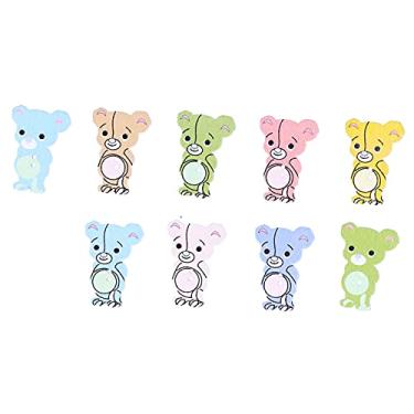 Imagem de 50 peças botão de urso de madeira de desenho animado sortido, botão de roupa de madeira de urso colorido para crianças faça você mesmo decoração de artesanato, scrapbooking ou costura