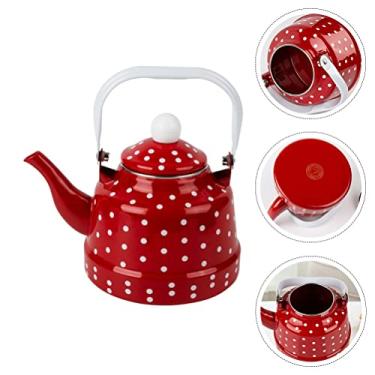 Imagem de SnyRult 1 pç chaleira de água de aquecimento durável adorável bule de chá de esmalte para casa chaleira de esmalte de bolinhas vermelhas chaleira cozinha