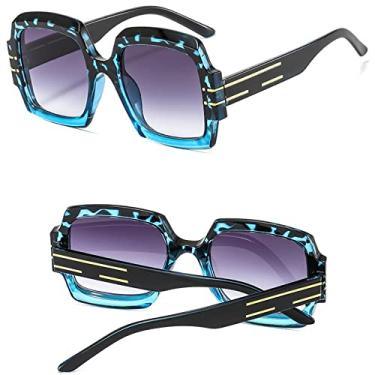 Imagem de Óculos de sol quadrados femininos de luxo moda moda moldura grande vintage óculos de sol populares tons brancos uv400, c2 azul leopardo cinza, tamanho único