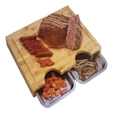 Imagem de Tabua De Corte Com 2 Bandejas Inox Carne E Legume 45x33x4cm