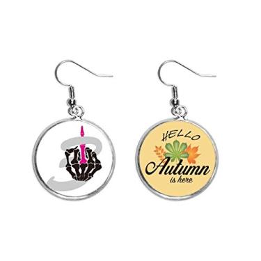 Imagem de Brinco de folha de outono com emoção de dedo médio dedo de osso joia