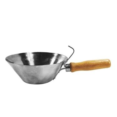 Imagem de Bothyi Balde de aço inoxidável Colheres de aço com cabo de madeira Tigela de alvenaria Tigela de cimento Ferramenta de de lama para drywall