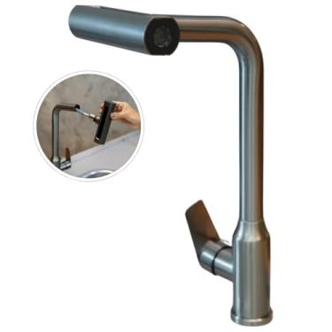 Imagem de ELORIA Torneira de Cozinha Gourmet Extensível, Monocomando, 4 Opções de Jato, Aço Inox Escovado