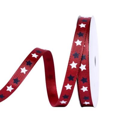Imagem de YAMA Fita patriótica, fita de gorgorão vermelha, branca, azul marinho, com estampa de estrela, para embrulho de presente, laços de cabelo, 9,5 cm por 10 metros