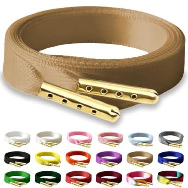 Imagem de RSAJHTRY Cadarços de sapato de fita de cetim, 2 pares de cadarços de seda planos de 10 mm de largura para tênis femininos, 07 Cáqui, 31.5 inch (80CM)