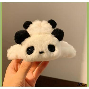 Imagem de Acessório de grampo de cabelo fofo de panda, pelúcia preta e branca, mini faixa de cabelo com design de animal, decoração de cabelo tema zoológico (3#, meio)