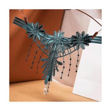 Imagem de Lingerie feminina de cintura baixa com pingente de corrente e borla, calcinha sexy bordada transparente com contas, roupa íntima erótica feminina