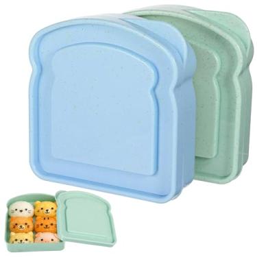 Imagem de YBEATY 2 recipientes de sanduíche de plástico em forma de torrada, armazenamento de alimentos, reutilizável, pão, sanduíche, lancheira, lanches de salada de frutas com tampa para adultos (verde + azul