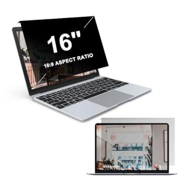 Imagem de LYLSMGS Pacote com 2 telas de privacidade para laptop penduradas de 16 polegadas, filtro de luz azul antirreflexo, painel protetor de tela removível para laptop com monitor widescreen 16:9