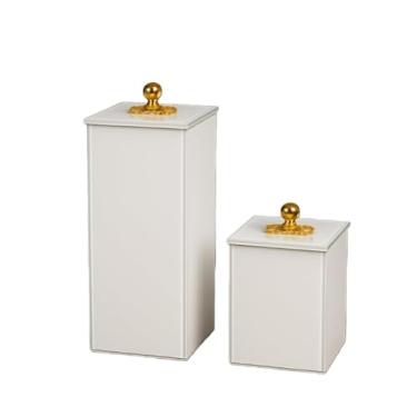 Imagem de Porta Escova Dente De Vidro C/Tampa 20x7 + Porta Algodão De Vidro 10x7 Luxuoso Elegante porta escova de dente(Branco Puxador Dourado,Port Escov20x7+Port Objeto10x7)