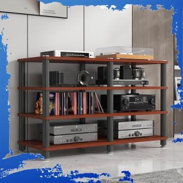 Imagem de Gabinete de armazenamento de mídia de 4 camadas 119.4 cm, suporte de mídia AV de alta fidelidade, armário de TV de grande capacidade com prateleira de madeira, rack de áudio de canto doméstico