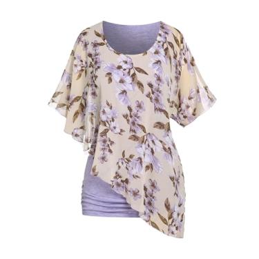 Imagem de ROSE GAL Rosegal Plus Size Blusa feminina sobreposta de camada dupla poncho blusa top capelet top, Roxo claro - 1, 2X