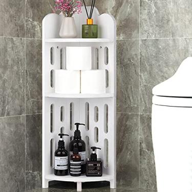 Imagem de Meangood Suporte de canto de banheiro, prateleira de exibição de madeira maciça de 3 camadas para espaço estreito, prateleira de canto de chuveiro, suporte de plantas, mesa de cabeceira, para sala de