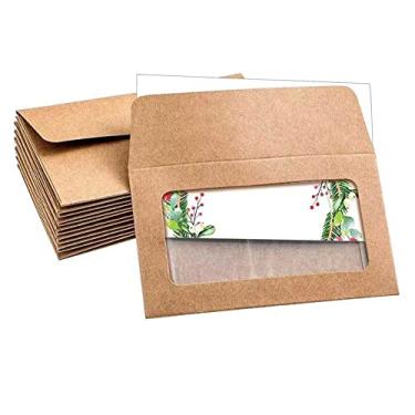 Imagem de 20 envelopes de cartão de presente com janela transparente, envelopes de cartão de convite de papel kraft de 9 x 6 cm capas de cartão de crédito para convite de festa de aniversário de casamento