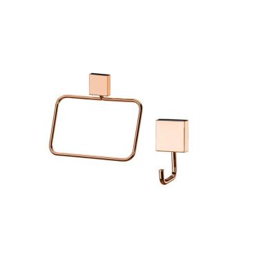 Imagem de Kit Banheiro Lavabo 2 Peças Rosé Gold Future Toalheiro Rosto E Cabide Gancho