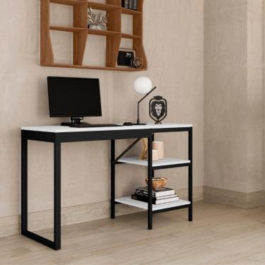 Imagem de Home Office Slim Com Estante Para Livros Embutido Preto Branco