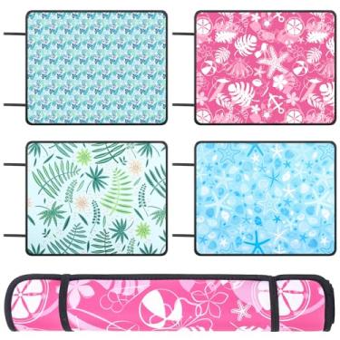 Imagem de Tinideya 4 peças de tapete antiderrapante para piscina, almofada lateral de neoprene, antiderrapante, tapete de assento à beira-mar, multifuncional, padrão de plantas, verão, praia, piscina