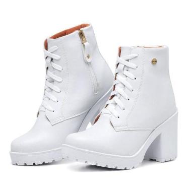 Imagem de Bota Coturno Tratorada Feminina Cano Medio Salto Grosso Macia Com Zipe
