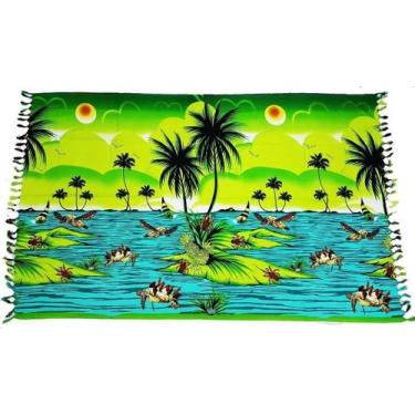Imagem de Canga de Praia Paisagem Tropical - Azul Marinho - Besakih, Verde