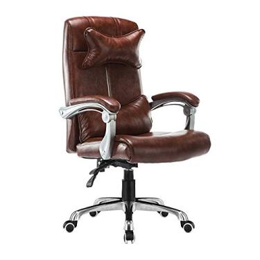 Imagem de Mesa de couro para computador, altura ajustável, ergonômica, encosto alto, computador de escritório com encosto de cabeça e suporte lombar para escritório, sala de reuniões