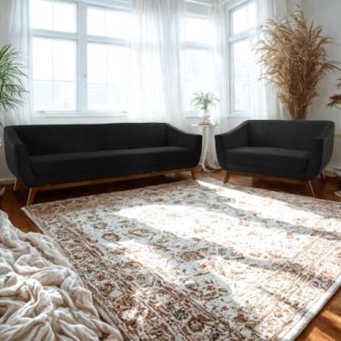 Imagem de Conjunto Milano Sofá 3 Lugares Namoradeira - Veludo Preto - Larbelle