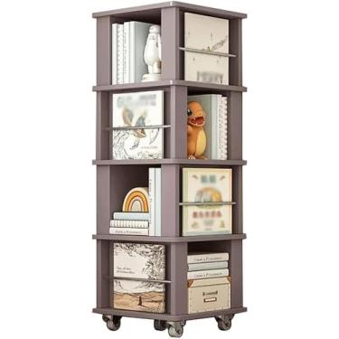 Imagem de PEYNIR Estante rotativa moderna de grande capacidade para armazenamento de livros com rodas, estante de chão para sala de estar, estante boho