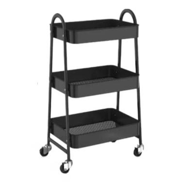 Imagem de Prateleira Carrinho Organizador De Metal Multiuso 3 Andares Com Rodinhas Preto e Branco(Preto)
