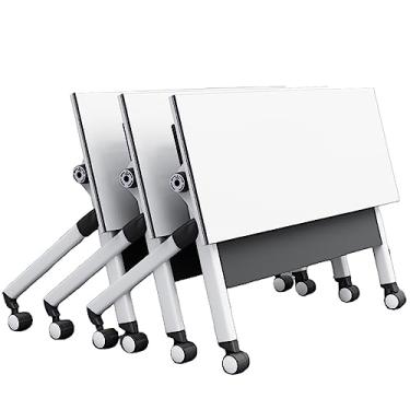 Imagem de Conjunto de 3 mesas de treinamento dobráveis dobráveis para computador com rodízios de bloqueio e modéstia, mesa de reunião, mesa de exposição (branco 160 x 50 x 75 cm) (branco 140 x 50 x 75 cm