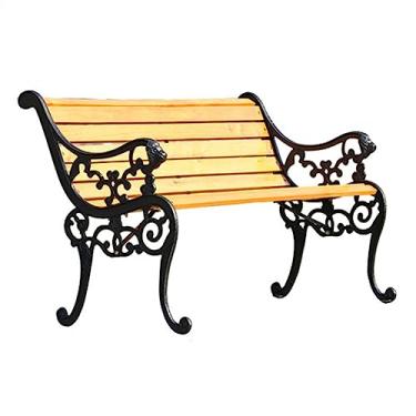 Imagem de Móveis de entrada, bancos ao ar livre, bancos de lazer de jardim com apoios de braços e pernas esculpidos em ferro fundido, assentos de ripas e encosto, para cadeiras de jardim, pátio, quintal ao ar