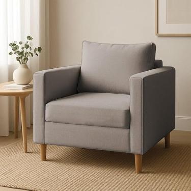 Imagem de Poltrona Para Sala de Estar Cadeira Estofada Grande Moderna Luxo Consultório Escritório Recepção (Linho Cappuccino)