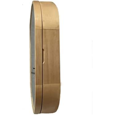 Imagem de AKALNNB Armário de remédios oval com moldura de madeira Armário de espelho de banheiro de 3 camadas, armário de cozinha montado na parede com economia de espaço, perfeito para um banheiro pequeno