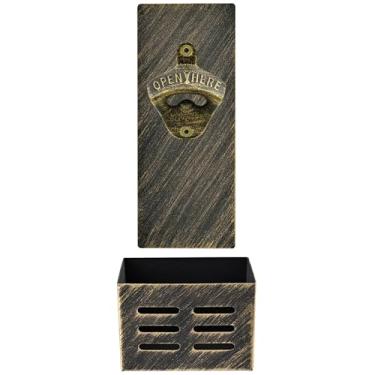 Imagem de Luwanburg Abridor de garrafa vintage magnético montável na parede Iro abridor de cerveja com tampa coletor colecionador bronze magneticamente preso na geladeira, freezer, caixa de gelo