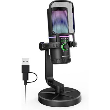 Imagem de SINWE Microfone USB Condstone com cancelamento de ruído e controle de ganho - para streaming, jogos, podcasts, PC, PS5, PS4 - inclui filtro pop, suporte de choque, botão de mudo rápido e iluminação