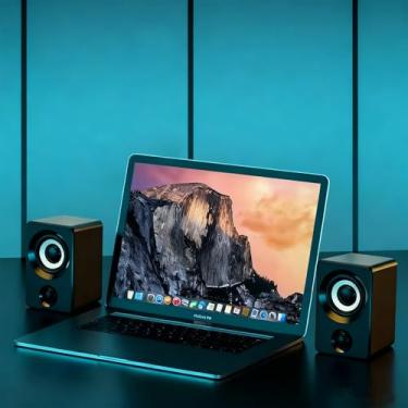 Imagem de Alto-falantes de computador para PC de mesa, alto-falantes de jogos de mesa, alto-falantes de computador pequenos, alimentados por USB, alto-falante auxiliar de 3,5 mm para PC, laptop, tablet, monitor
