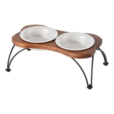 Imagem de Havniva Conjunto de tigela dupla elevada de cerâmica de 16 cm com suporte antiderrapante, pratos de comida e água para cães pequenos e médios, ampla abertura com bordas arredondadas (branco fosco)