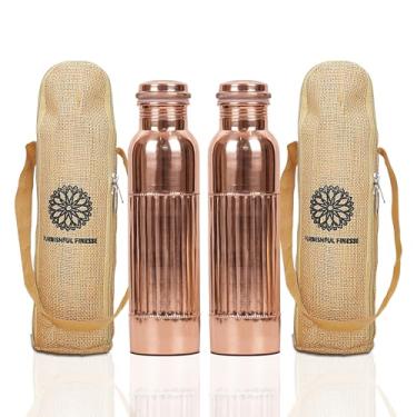 Imagem de Garrafa de água de cobre para beber garrafa de cobre puro recipiente de cobre de 1000 ml com bolsa de transporte para esportes, ioga, garrafa de cobre ayurvédica para academia, escritório, caminhada