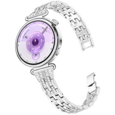 Imagem de DEALELE Pulseiras femininas compatíveis com Huawei Watch GT6 de 41 mm/GT5 Pro de 42 mm/GT5/GT4 de 41 mm/Fossil Gen 6/Gen 5E 42 mm/Garmin Venu 3S, pulseira de metal fina com strass de 18 mm, prata